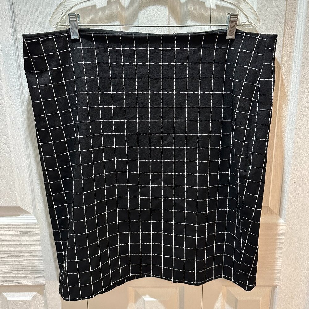 Express Black Pencil Skirt White Grid Print